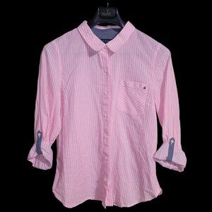 Tommy Hilfiger Women's Cotton Roll-Tab Button-Up Shirt Size Large